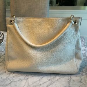 New Mark & Graham cream pebbled leather shoulder bag. Never used.